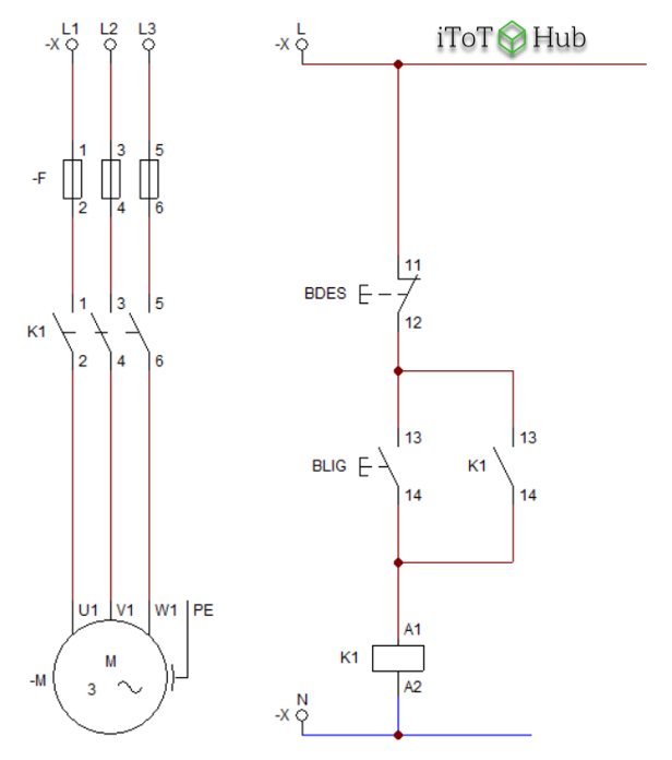 Diagrama de carga e comando - Partida direta de motor com selo